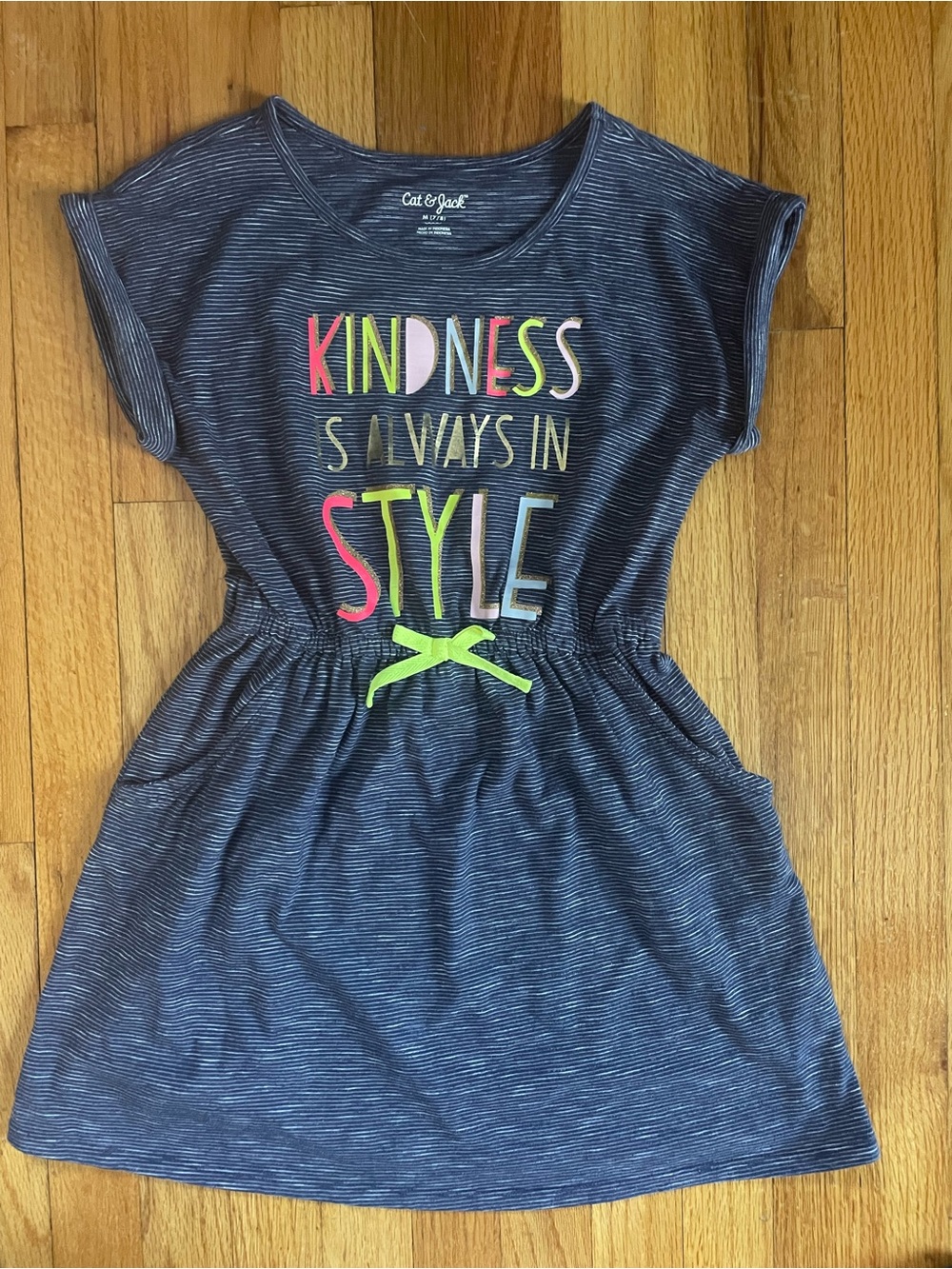 Cat & Jack Navy Smock Style Dress Elastic Waist Positive Logo Girl’s M (7/8)